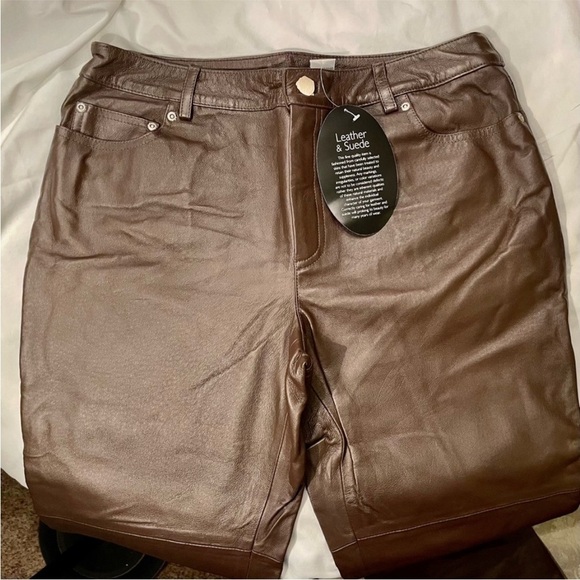 NWT Leather Pants Size 12P in Brown by Newport News — Hot!! - Picture 3 of 16